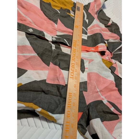 Boden Floral 100% Linen Tropical Button Down Oversized Comfy Size 8 Petite - Picture 8 of 8